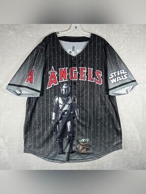 Los Angeles Angels Star Wars Weekend Mandalorian Grogu Jersey Mens Size XL Black